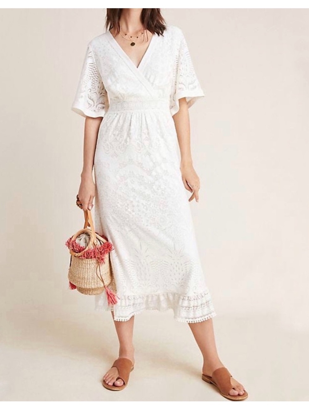 Farm Rio Midi Off white burnout lace dress size medium